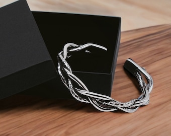 Celtic Knot Cuff Bracelet with Viking Motif 925 Sterling Silver Minimal Casual Unisex Style Jewelry Layering Everyday Symbolic Bracelet