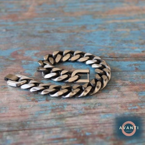 Cubaanse schakelarmband titanium 13 mm, handgemaakte dikke armband heren, Viking curb Chain Bracelet, herensieraden, Valentijnsdagcadeau