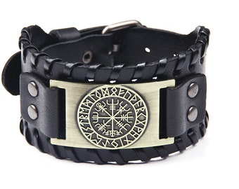 Handmade Leather Bracelet with Nordic Amulet | Celtic Pagan Jewelry of Talisman | Gift for Men