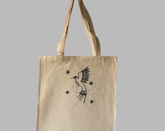 Embroidered Artsy Simple Cute Bird Tote bag