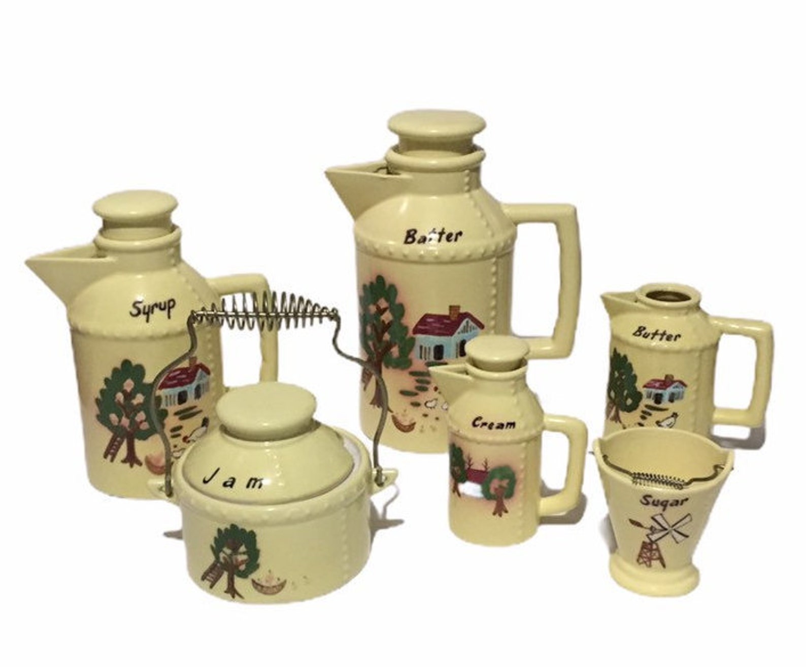 Vintage Ceramic Pancake Breakfast Set Batter Sirop Jam Butter Etsy