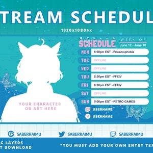 Blue Stream Schedule Template / Butterfly Twitch Schedule / Stream Assets / Streamer / Vtuber Graphics / Twitch Graphics