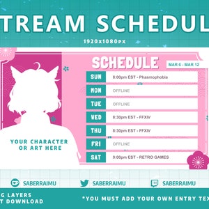 Pink Stream Schedule Template / Stream Assets / Streamer / Vtuber Graphics / Twitch Graphics