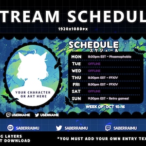 Green Stream Schedule Template | Gothic Vtuber Schedule | Vtuber Graphics | Twitch Graphics