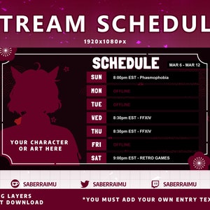 Wine Red Stream Schedule Template / Stream Assets / Streamer / Vtuber Graphics / Twitch Graphics