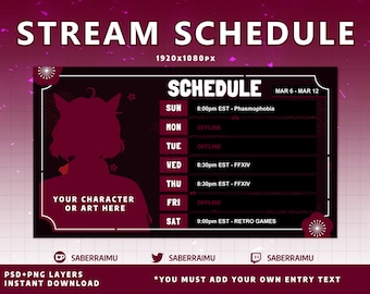 Wine Red Stream Schedule Template / Stream Assets / Streamer / Vtuber Graphics / Twitch Graphics