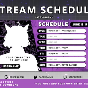 Pastel Purple Stream Schedule Template | Star Chart Schedule | Stream Assets | Streamer | Vtuber Graphics | Twitch Graphics