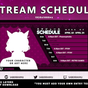 Purple Stream Schedule Template / Dark Lace / Stream Assets / Streamer / Vtuber Graphics / Twitch Graphics