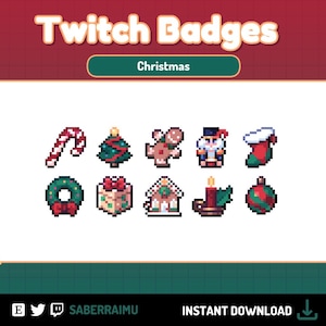 Christmas Twitch Badges | Pixel Art Twitch Badge | Stream Decoration