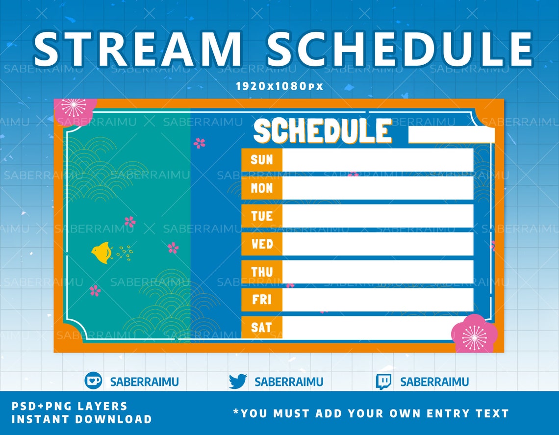 Stream Schedule Template / Cute Bird and Flowers Blue and Etsy Hong Kong Stream Schedule Template / Cute Bird and Flowers Blue and Etsy Hong Kong