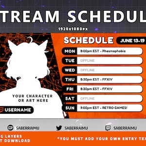 Orange Stream Schedule Template | Star Vtuber Schedule | Vtuber Graphics | Twitch Graphics