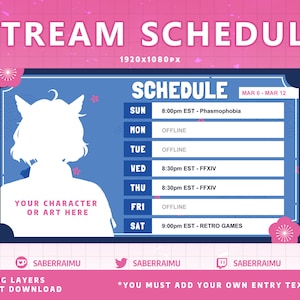 Blue Stream Schedule Template | Stream Assets | Vtuber Graphics | Twitch Graphics