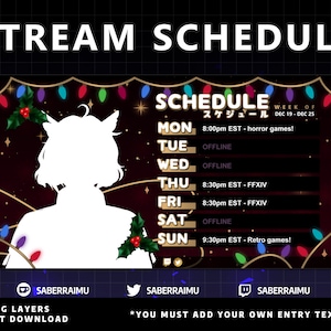 Holiday Stream Schedule Template | Vtuber Schedule | Vtuber Graphics | Twitch Graphics