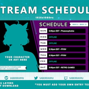 Purple Stream Schedule Template / Modern Stream Schedule / Stream Assets / Streamer / Vtuber Graphics / Twitch Graphics