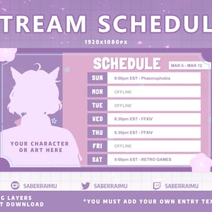 Pastel Purple Stream Schedule Template / Stream Assets / Streamer / Vtuber Graphics / Twitch Graphics