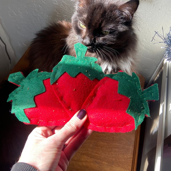 Strawberry felt material catnip cat toy - handmade gifts for cats and cat lovers