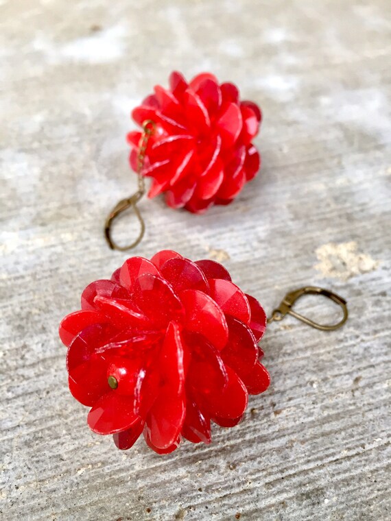 Retooled Mod Lentil Bead Cluster Dangle Earrings