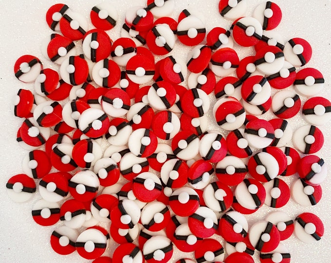 Pokémon Pokeballs Edible Sprinkles Fondant Cupcake Topper 100 Ct. Etsy