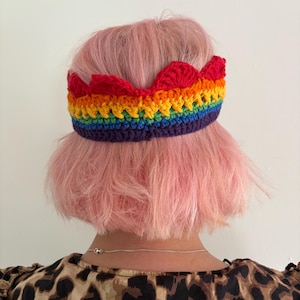 Handmade crochet adult size Pride rainbow crown