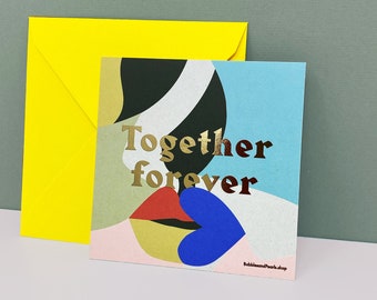 Square greeting card "Together forever" finished with gold foil