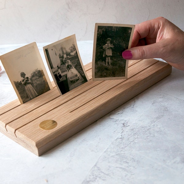 Photo Holder Oak, Multi Photograph Stand, Oak Picture Holder, Desk Photo Stand, Family Photograph Stand, 50th Birthday Gift, Nursery Gift