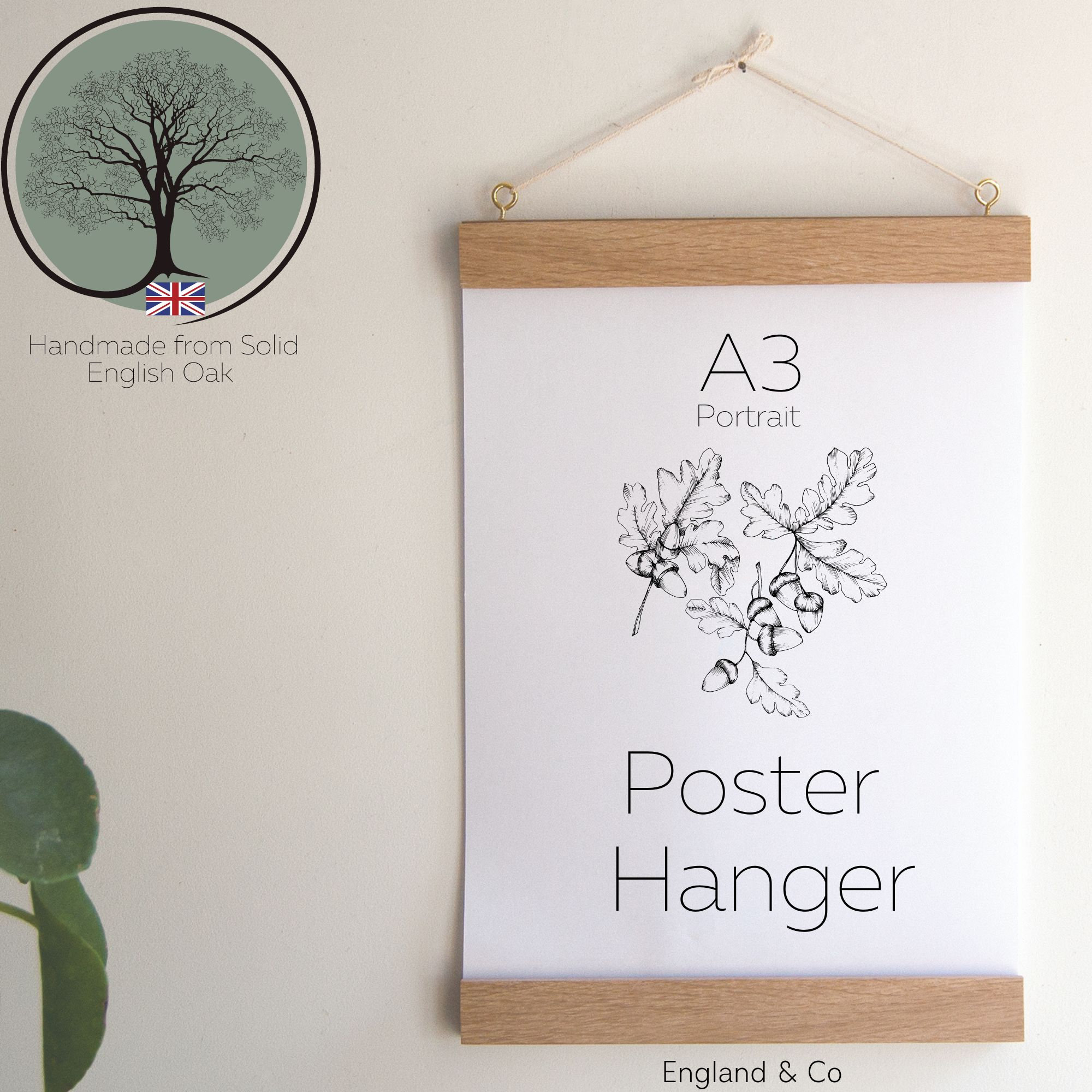 Strong Magnets Oak Wooden Poster Hanger Magnetic Frame Holder Handmade 