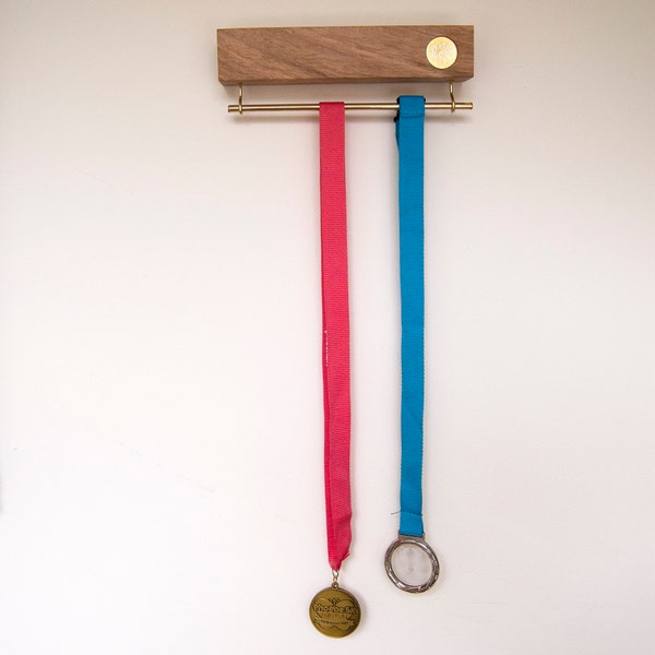 Medal Display Oak Wood, Personalised Medal Display, Initial Medal Display, Bespoke Sports Medal Display, Runners Gift, Wood Display Stand