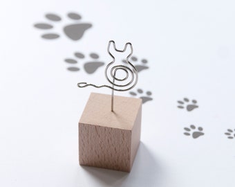 Soporte de nota de gato, soporte de nota de madera, lindo soporte de foto de gato, soporte de foto de gato de alambre, regalo de escritorio, soporte de imagen de escritorio, regalo de amante de gatos,