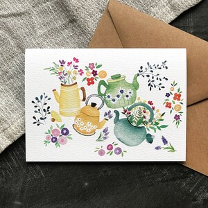 Carte de voeux fête théière - carte d'anniversaire unique - carte floral aquarelle - carte toutes les occasions