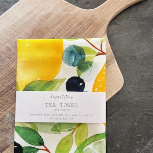 Fruit Garden Tea Towel - 100 % Cotton - Kitchen Towel - Watercolour Art