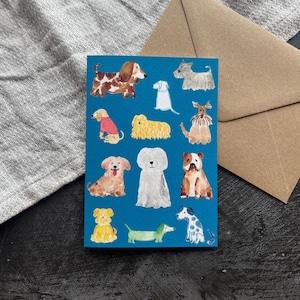 Cartão de felicitações de cães - Cartão de felicitações com ilustração em aquarela - Cartão fofo - Cartão de aniversário exclusivo