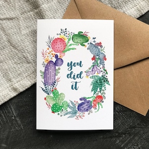 Tu l’as fait Cactus - Carte de réussite - Nouvelle carte d’emploi - Carte de félicitations - Carte Bravo - Carte d’examen réussie - Carte de fin d’études