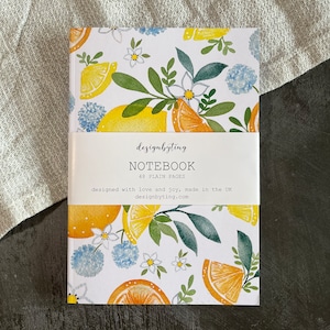 Spring Citrus Notebook - A5 Plain Paper Notebook - Blank Page Notebook - Journal - Unique Gift - Sketchbook - Botanical