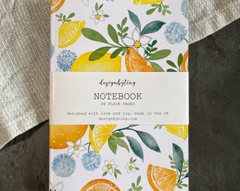 Citrus Print Notebook – A5 Plain Paper Journal, Botanical Sketchbook