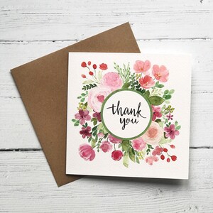 Cartão de agradecimento de guirlanda floral - cartão para professores - cartão de agradecimento de casamento - cartão exclusivo - em branco dentro