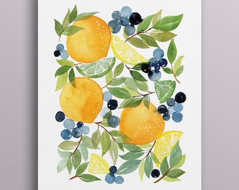 Fruit Garden Print - Watercolour Artwork - A4 Home Wall Art