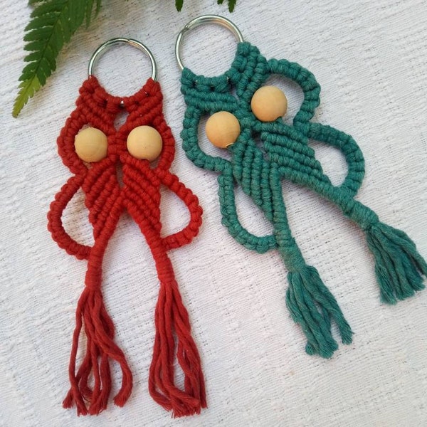 Custom Macrame Owl Keychain, Whimsical Bag Charm, Unisex Woodland Accessories