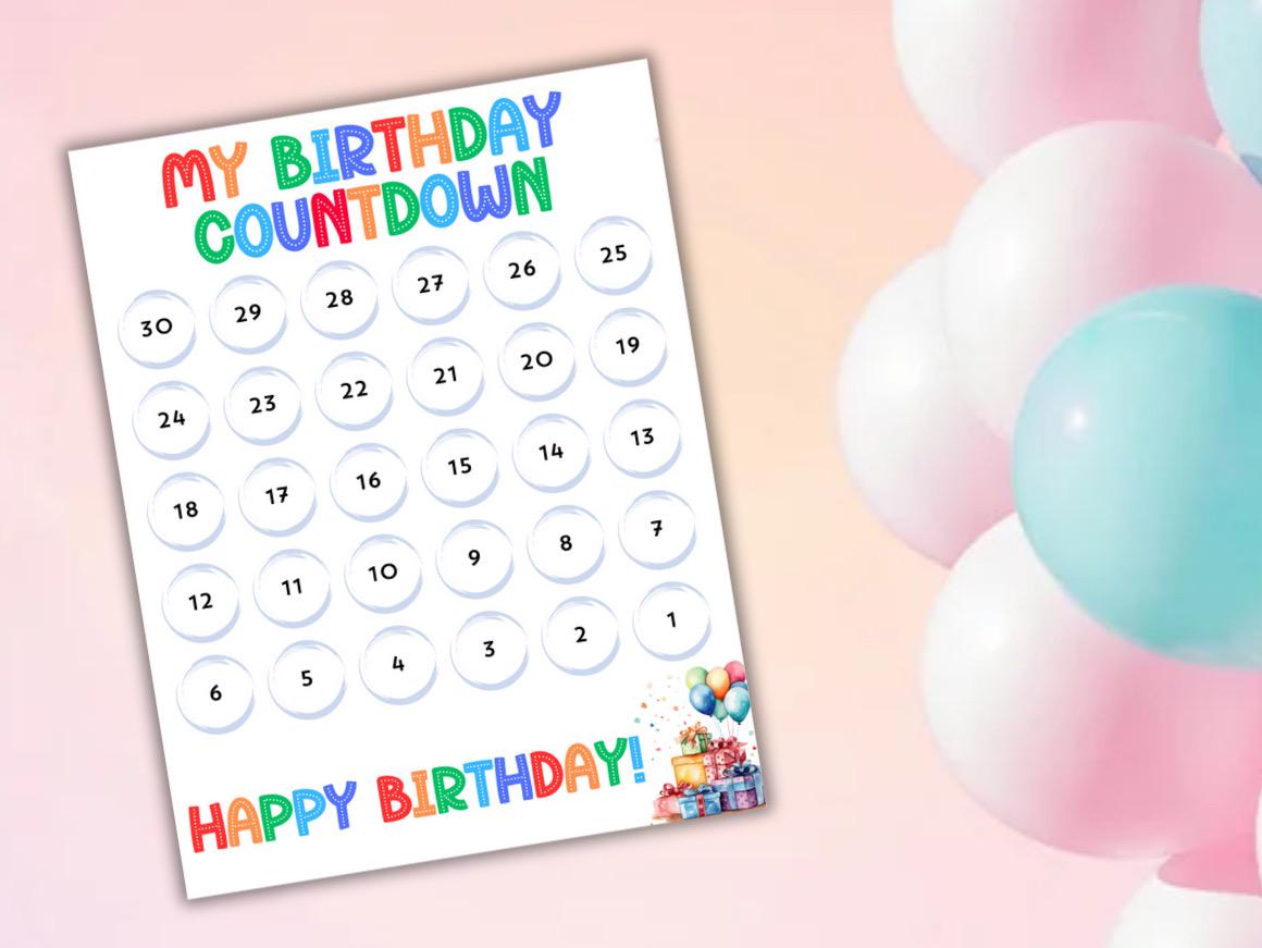 Birthday Countdown Printable for Kids, Birthday Advent Calendar for ...
