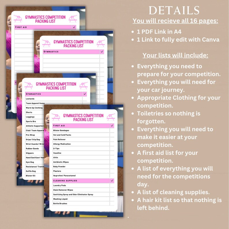 Editable Gymnastic's Competition Packing List for Family, Printable ...