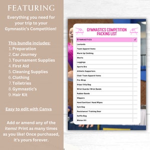 Editable Gymnastic's Competition Packing List for Family, Printable ...