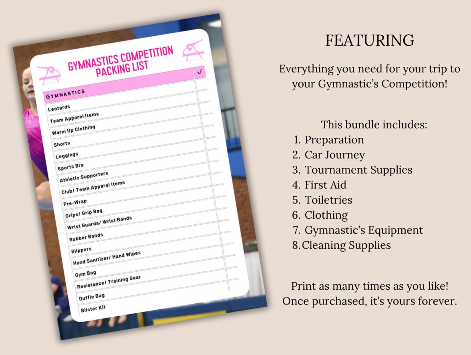 Gymnastic's Competition Packing List for Family Printable, Printable ...