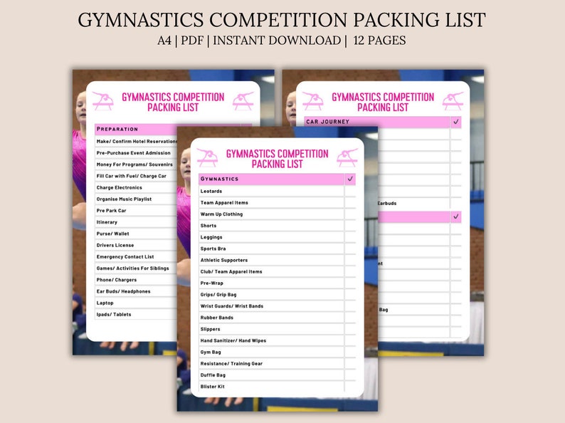 Gymnastic's Competition Packing List for Family Printable, Printable ...