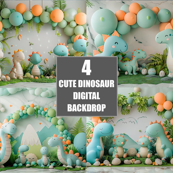 Cute Dinosaur party Digital Background, baby Dino, T-Rex, Tyrannosaurus Rex Backdrop for Kids Photography, Photoshop Composite.