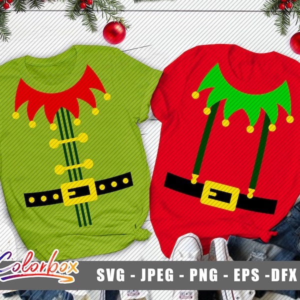 Christmas Elf Costume Svg, Elf Suit Svg, Elf Outfit Cut Files, Christmas Svg Dxf Eps Png, Baby Clipart, Kids Shirt Design, Silhouette Cricut