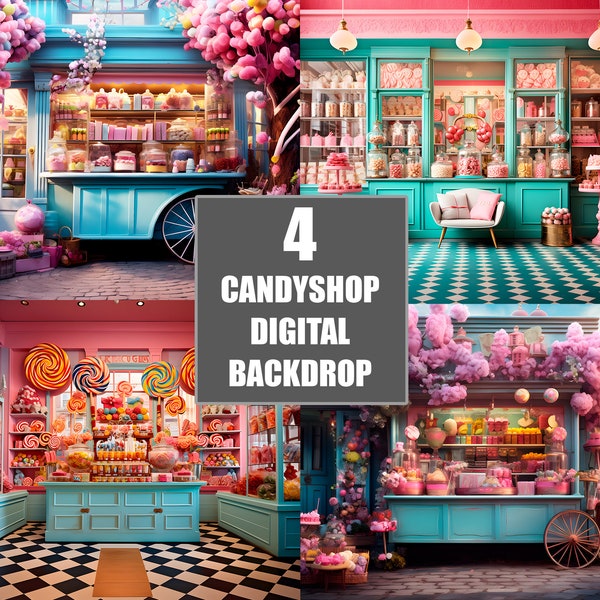 Candyshop Backdrops for Photography: Make Your Moments Shine, Candy Store Backdrop for Photographs, Candyland Photoshop Composite.