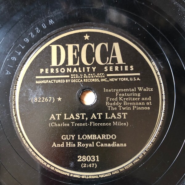 Guy Lombardo and His Royal Canadians: At Last, At Last/Blue Tango 10” record