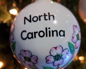 Hand Painted Dogwood Flowers ornament- North Carolina