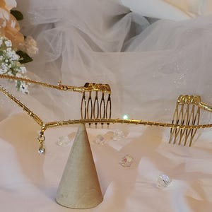 NEW - Simple gold tiara with 14K Heavy gold-plated Cubic Zirconia crystal gold wedding tiara headpiece fairy crown bridal hair