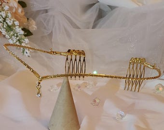 Gold Plated Cubic Zirconia Crystal Wedding Tiara – Fairy Bridal Headpiece