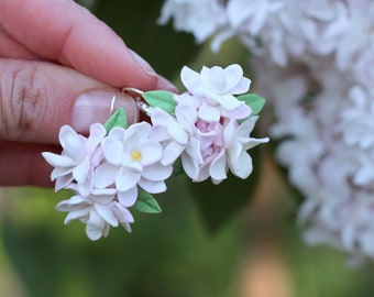 Lilac Flowers Earrings Realistic white Floral Jewelry, Spring earrings,  white flower earrings